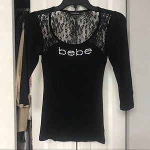 Black BEBE Mid-Sleeve Top